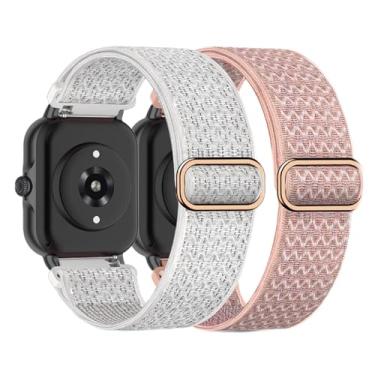 Imagem de Kollody Pacote com 2 pulseiras de relógio de nylon elástico compatíveis com Amazfit Active 2/Active, pulseiras de substituição elásticas macias de 20 mm para Amazfit Bip 3 Pro/3/U Pro/GTR mini/GTS