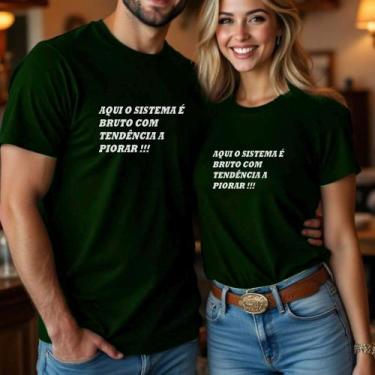 Imagem de Camiseta Blusa Unissex Casal Country Estampa Aqui O Sistema É Bruto Co