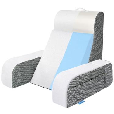 Imagem de Kayfia Travesseiro de leitura, travesseiro de costas 10 em 1 para sentar com descanso de braços destacável, travesseiros de descanso de cama com espuma viscoelástica de gel, travesseiro de encosto