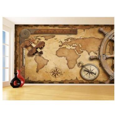 Imagem de Papel De Parede 3D Mapa Mundi Retrô Vintage Arte 3,5M Nmu79 - Você Dec
