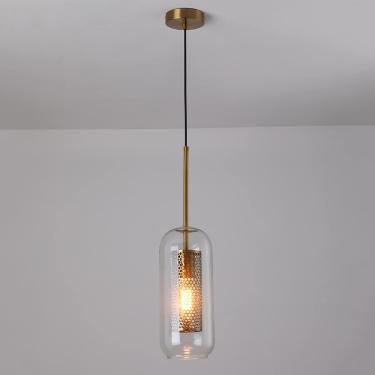 Imagem de Luminária Pendente De Vidro Transparente Cilíndrico, Lâmpada Pendente De Bronze Vintage Estilo Industrial Para Quarto, Mesa De Jantar, Café, Warm White, 13cm