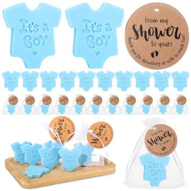 Imagem de Swiffen 50 conjuntos de sabonetes de chá de bebê para convidados, meninos, meninas, mini sabonetes perfumados feitos à mão com etiquetas de agradecimento e sacos de organza para chá de banho