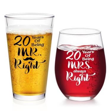 Imagem de Futtumy Conjunto de presentes de vidro para aniversário de 20 anos, 20 Years of Being Mr Right & Mrs Always Right 481.9 g Wine 425.2 g, 20º aniversário de casamento para esposa, marido, casal, pais