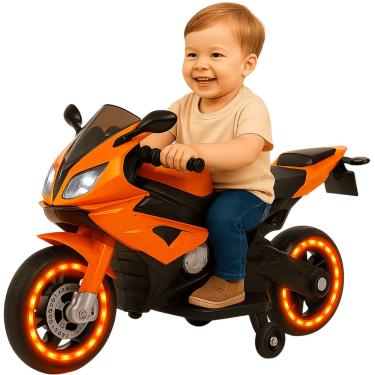 Imagem de Mini Moto Eletrica Esportiva Importway Laranja 6V Com Luzes LED