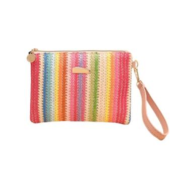 Imagem de SUSOYAOCHEN Bolsa clutch de palha 14 x 19,8 cm, bolsa de mão, bolsa de tecido, bolsas de vime de verão, carteiras com zíper para mulheres, Estilo A, Medium