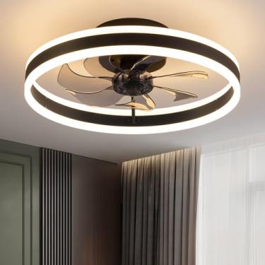 Imagem de KDG Ventiladores De Teto Led Baixo Perfil 19,7" Com Luz, Controle Remoto Reversível Embutido E 6 Velocidades Ventilação, 3 Cores Reguláveis Para Quarto, Sala Estar, Jantar Infantil Cozinha (Preto)