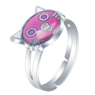 Imagem de Anel Do Humor Gato Gatinho Muda De Cor Ajustável Regulável