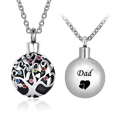 Imagem de LuxglitterLin Colar redondo de urna árvore da vida para cinzas de animais de estimação humanos, joias de cremação, pingente de lembrança de cristal multicolor, Metal, Não aplicável
