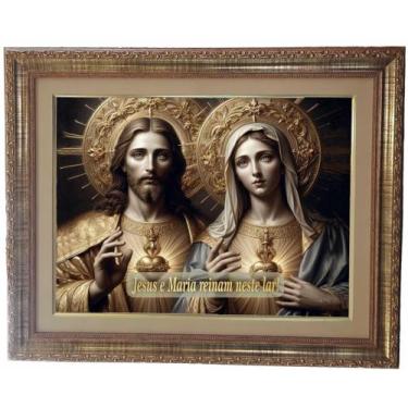 Imagem de Quadro decorativo e religioso dos Sagrados Corações de Jesus e Maria c