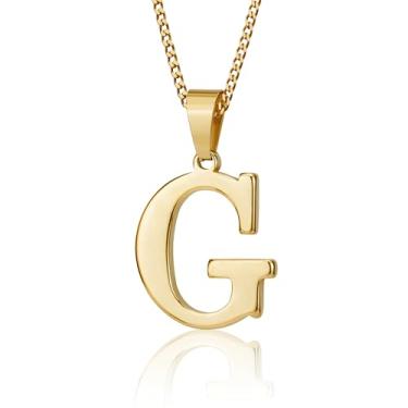 Imagem de Suweibuke Colar com inicial para homens e mulheres, meninos e meninas, banhado a ouro 18K, colar com pingente de 26 letras, joias personalizadas para presentes, Average, Aço inoxidável, Sem Pedra