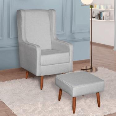 Imagem de Poltrona Amamentação Aquila linho Pés Palito Com Puff  Retrô