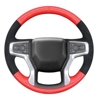 Imagem de MEWANT Capa de volante costurada à mão para Chevrolet Silverado 1500 2019-2024/Silverado 2500 2020-2024/Silverado 3500 2020-2024/Blazer 2019-2024/Suburban 2021-2024/Tahoe