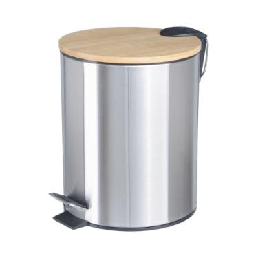 Imagem de Lixeira Cesto De Lixo 3 Litros Inox Bambu P/Banheiro Lavabo