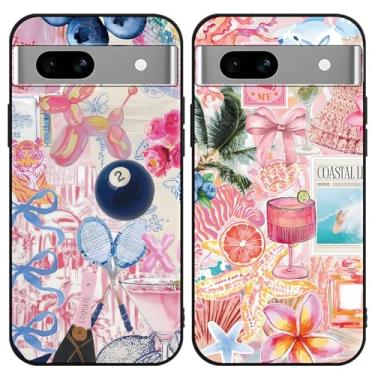 Imagem de Zrutru Pacote com 2 capas para celular com desenho animado para Google Pixel 7A 5G 6,1 polegadas, lindo laço kawaii, estampa floral, praia, oceano, design estético, capa protetora para meninas e