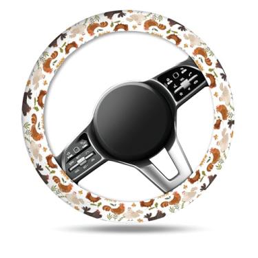 Imagem de ASJHFDIR Capa de volante de carro, protetor de volante elástico de neoprene respirável antiderrapante universal de 38 cm, acessórios fofos de carro para mulheres e homens, ajuste de automóvel, galinha