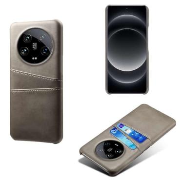 Imagem de Capas Compatível com Xiaomi 14 ULTRA,Caso de couro PU-Tampa de telefone a prova de choque com 2 slots de cartão,Proteção anti-impressão digital e anti-gota-Grey