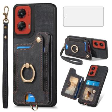 Imagem de Asuwish Capa de celular para Motorola Moto G Stylus 5G 2024 capa carteira com protetor de tela de vidro temperado e alça de pulso RFID suporte para cartão de crédito anel acessórios para celular G5
