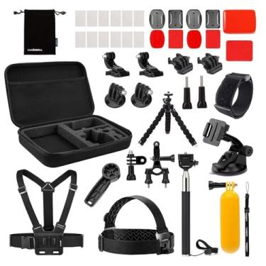 Imagem de Luxebell Kit de acessórios de câmera de ação para GoPro Hero Preto Prateado 13 12 11 10 9 8 7 6 5 4 Session Max Akaso Xiaomi Acessórios Tripé Cabeça Peito Suporte de Bicicleta Estojo de Transporte