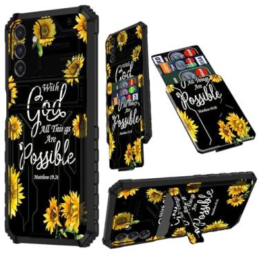 Imagem de RAUEDWDJS Capa carteira para Samsung Galaxy A16 5G com suporte, proteção resistente contra quedas com suporte de cartão removível deslizante para Galaxy A16 5G, girassol Matthew 19:26