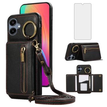 Imagem de Asuwish Capa carteira compatível com Samsung Galaxy A06 5G com protetor de tela de vidro temperado e alça de ombro transversal com fivela e suporte de cartão para celular para Ao6 A 06 4G LTE mulheres