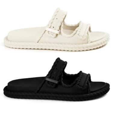 Imagem de Kit Sandália Papete Slide Anatômica Macia Leve Confortável Tira Ajustável Trançada Resistente (Preto/OffWhite, BR, Adulto, Faixa Numérico, 35, 36)