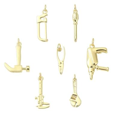 Imagem de UR URLIFEHALL 14 peças, 7 estilos, berloques de ferramentas de latão, banhado a ouro 18 K, chave de fenda, para fazer joias, artesanato faça você mesmo