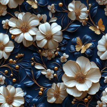 Imagem de COKCOKR Papel de parede descascar e colar, papel de parede 3D branco floral/folhas azuis autoadesivo com textura removível, papel de parede de contato do locatário para casa, quarto, armários e