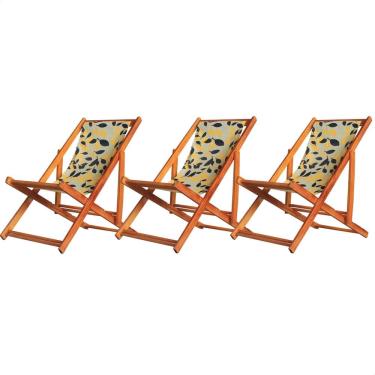 Imagem de Kit 3 Cadeiras Espreguiçadeira Preguiçosa Dobrável Sem Braço Mel