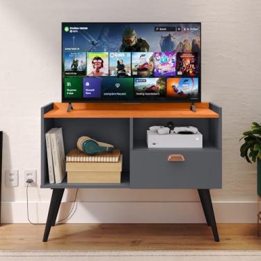 Imagem de Rack Bancada Star Estante Home TV 32 Polegadas Prateleira Organizadora Porta Basculante Nicho Multiuso Decoração Ambiente Sala Estar Quarto Retrô - Loja Inova BR (Cinza/Cinam.)