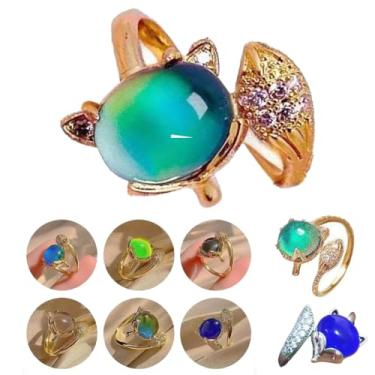 Imagem de Carykon 2 anéis de humor estilo raposa ajustável para mulheres, 1 anel de ouro + 1 anel de prata