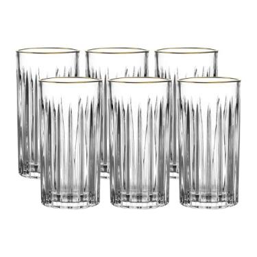 Imagem de Jogo de 6 copos altos Soho em cristal ecologico com borda dourada 350ml A15cm