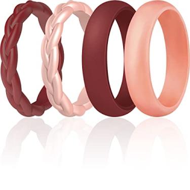 Imagem de ThunderFit Alianças de casamento femininas de silicone, empilháveis, finas trançadas, de borracha de silicone - pacotes com 16, 8 e 4, 5.5 - 6 (16.5mm), Ouro, rosa, borracha, silicone, Sem pedra