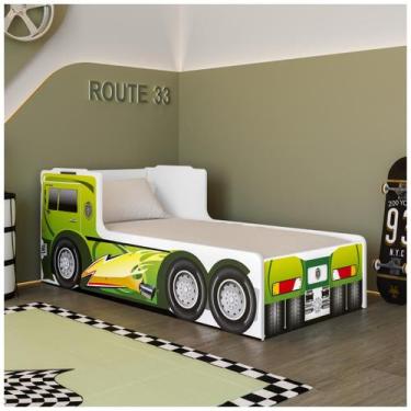 Imagem de Cama Infantil Caminhão Scania Madeira Desenho Azul Vermelha Juvenil - 