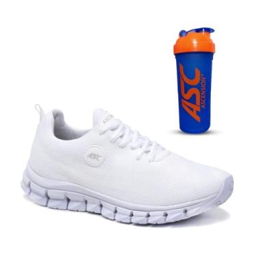 Imagem de Tênis Feminino Ascension + Coqueteleira – Leve, Macio e Confortável para Caminhada, Corrida, Academia e Uso Diário | Estilo Esportivo e Urbano (Branco + CQ.AZL, BR, Adulto, Numérico, 43)
