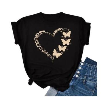Imagem de Camiseta Feminina com Estampa de Borboleta - Manga Curta e Gola Redond