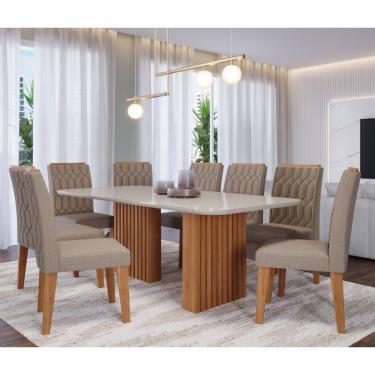 Imagem de Conjunto Sala de Jantar Mesa 210cm Ester com 8 Cadeiras Carla Cimol - Cinamomo/Off White/Linho Bege