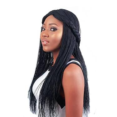 Imagem de Czrleaty Perucas trançadas sem nós para mulheres negras resistentes ao calor fibra sintética macia curta Bob Box trançado peruca com franja perucas trançadas afro-americanas (56 cm, parte do meio