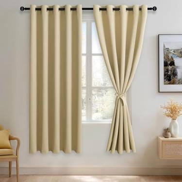 Imagem de JIUZHEN Cortinas blackout bege claro com laços – Isolamento térmico, bloqueio de luz e redução de ruído para quarto e sala de estar, 2 painéis de cortina de janela, 152 x 182 cm de comprimento