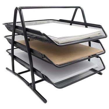 Imagem de Organizador De Mesa Para Papel Documento Revista com 3 Bandejas Suporte para Documentos A4 Caixa de Correspondência Rack Aço Inox para Escritório Com Bandejas Deslizantes Preto