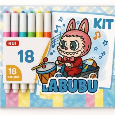 Imagem de kit livro labubu para colorir com 18 canetas
