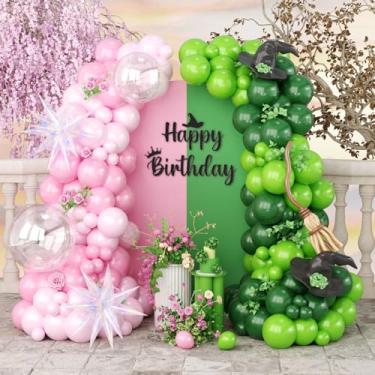 Imagem de Pink and Green Balloon Arch Kit, 153 Pcs Wick Balloons with Iridescent Exploding Star Balloons for Princess Witch Birthday Themed Party Decorations Fairy Wonderlad Party Supplies