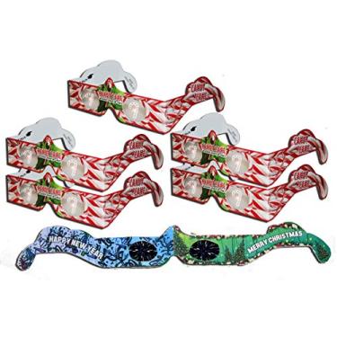 Imagem de HolidayEyes(R) 6 pares de óculos de Natal 3D - copos de cana-de-doce pacote com 6 pares variados - 5 copos de bengala doce e 1 óculos de fogos de artifício de Natal/Ano Novo - pronto para usar