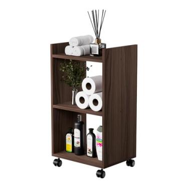 Imagem de Estante Multiuso Armário Móvel para Banheiro Nogal com Rodinhas 40cm
