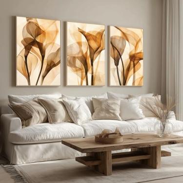 Imagem de Kit 3 Quadros Decorativos Canvas Com Moldura, Flores, 50x70cm, Arte Para Quarto, Sala, Corredor