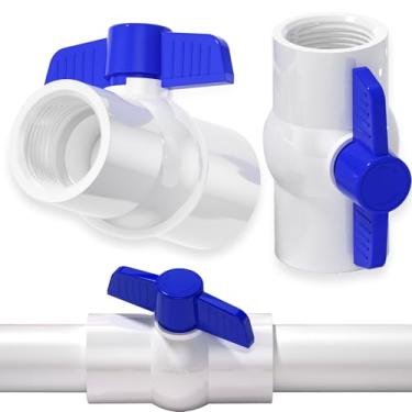 Imagem de Pacote com 2 válvulas esféricas de PVC de 5 cm, válvula de fechamento com alça em T azul rosqueada (NPT), válvula de esfera de PVC rosqueada, válvula de tubo de água para projeto de água, piscina