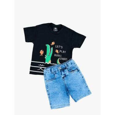 Imagem de Kit Bermuda Jeans Infantil + Camiseta Menino - Maximus, Kit 9, 8