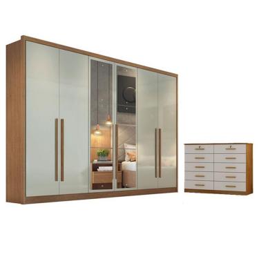 Imagem de Guarda Roupa Casal Livorno Com Espelho E Gaveteiro Milão Com Chave Cumaru 25 Fendi - Novo Horizonte