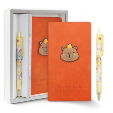 Imagem de 2 in 1 Orange Capybara Theme Stationery Gift Box Set,Cute Cartoon Animal Capybara Notebook Journal Memo Pads Notepad Diary with Pen Gift for Kids Office School Classroom Birthday Students Rewards