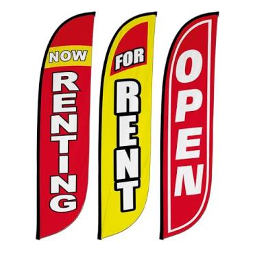 Imagem de LookOurWay Pacote com 3 bandeiras de penas para aluguel - Banner publicitário de 3 metros de altura para promoção imobiliária - Apenas acessórios de bandeira Swooper, sem mastros (agora para alugar,