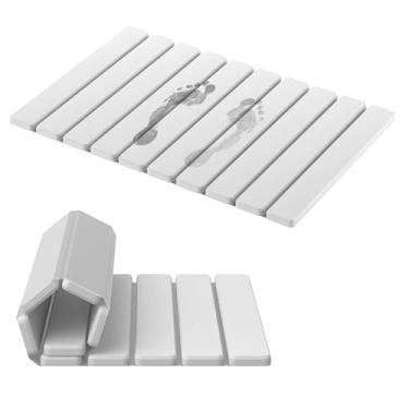 Imagem de GIMLEKER Tapete de banho de pedra, tapete de banho antiderrapante super absorvente de terra de diatomáceas, tapetes de chuveiro de secagem rápida dobráveis para piso de banheiro, tapete de banheira de